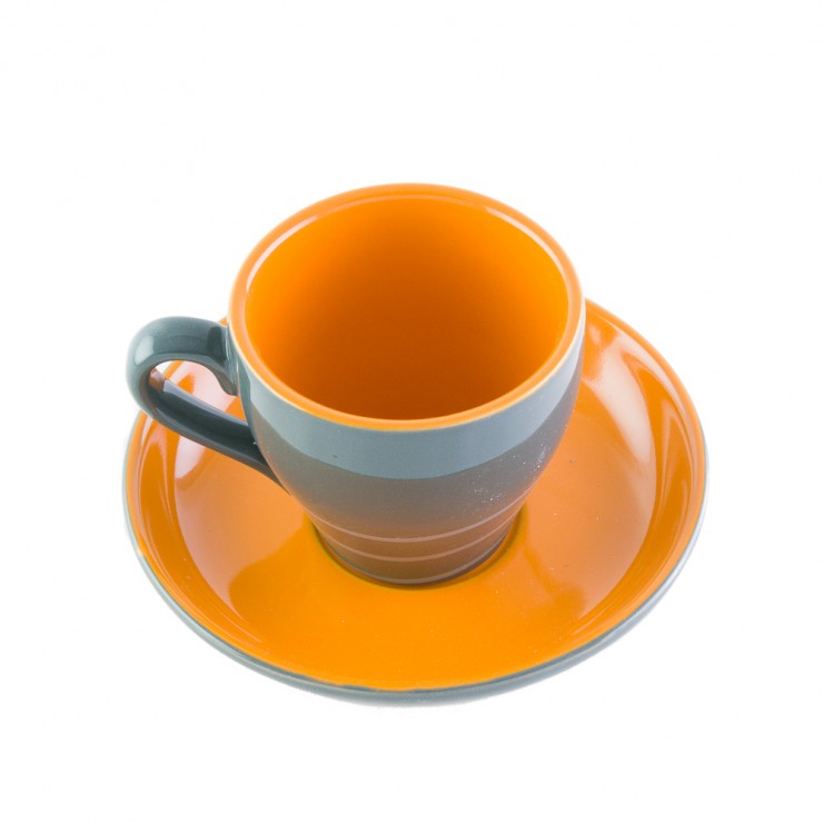 Tasse orange en porcelaine clé de sol avec soucoupe