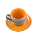Tasse orange en porcelaine clé de sol avec soucoupe