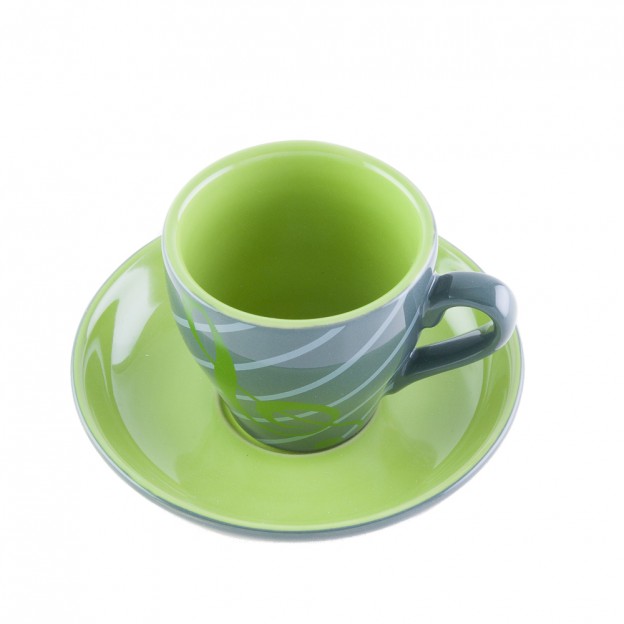 Tasse verte en porcelaine cl&eacute; de sol avec soucoupe