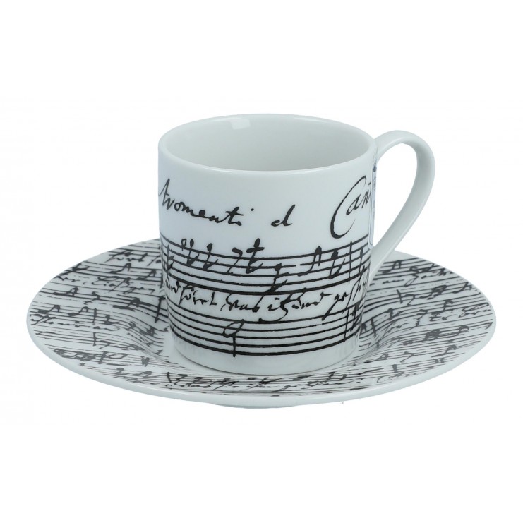 Taza porcelana para expresso partitura con plato a juego