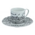 Taza porcelana para expresso partitura con plato a juego