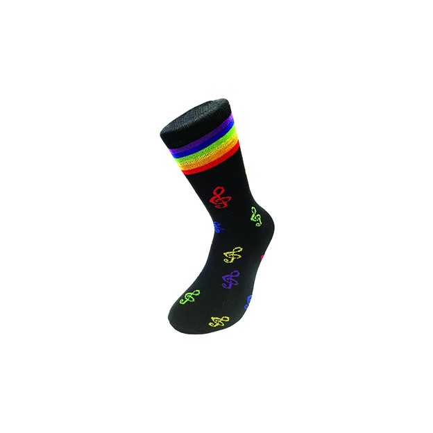 Chaussettes noires avec cl&eacute; de sol et arc-en-ciel