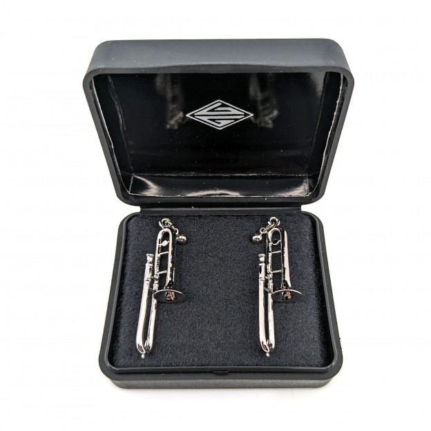 Pendientes 3D tromb&oacute;n plateado