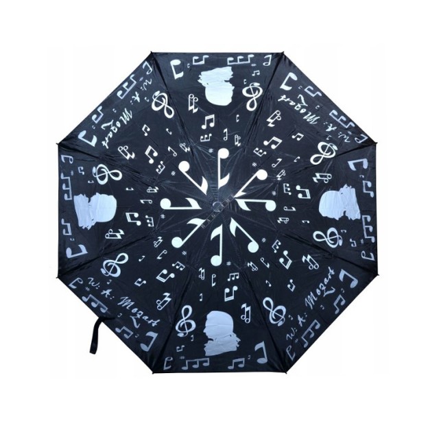 Mozart with musical notes black mini umbrella