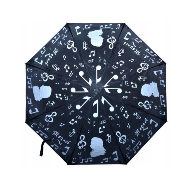 DL-133 Black folding umbrella Mozart with musical notes