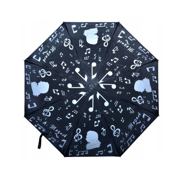 Parapluie pliant noir Mozart avec notes de musique