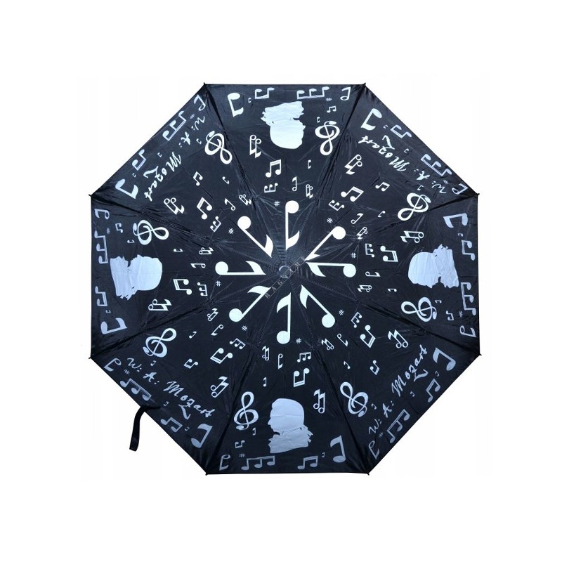 Escrupuloso Por favor cápsula DL-133 Paraguas plegable negro Mozart con notas musicales