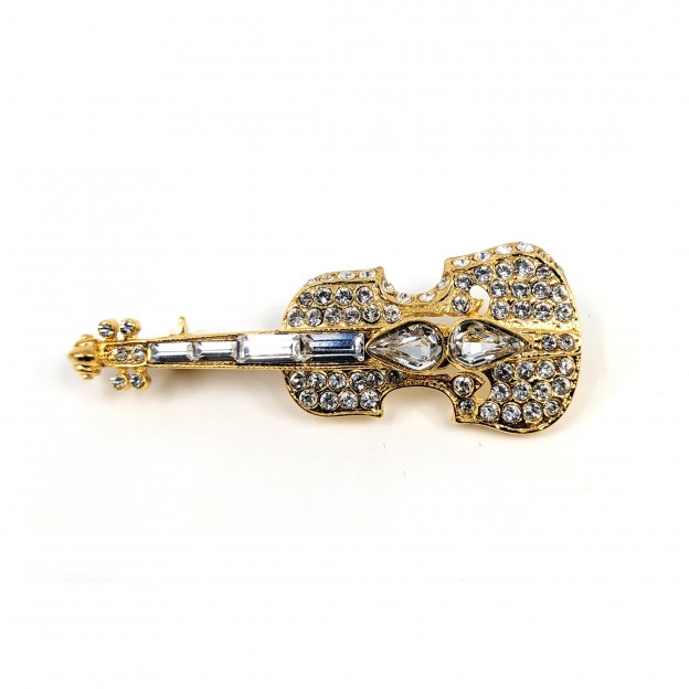 Violin/viola Swarovski golden brooch