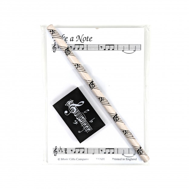 Fantaisie musicale avec bloc-notes, crayon et gomme