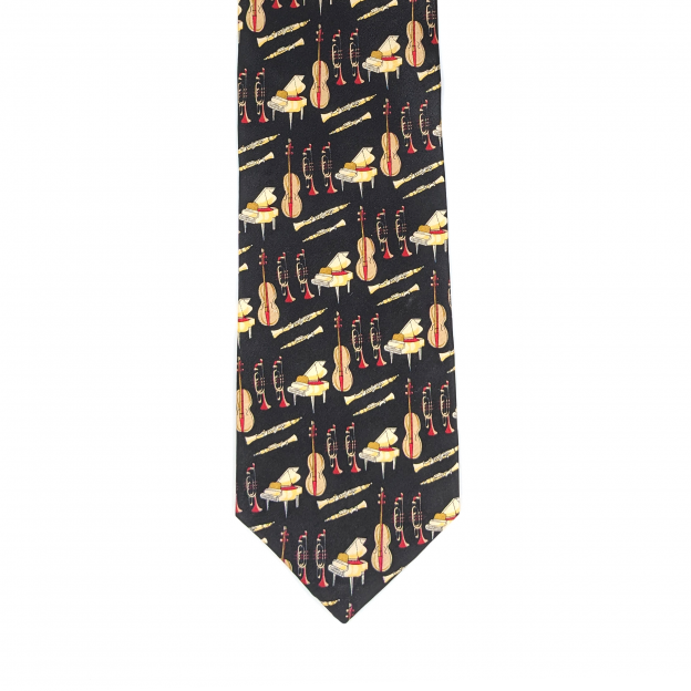 Black instrument-pattern tie