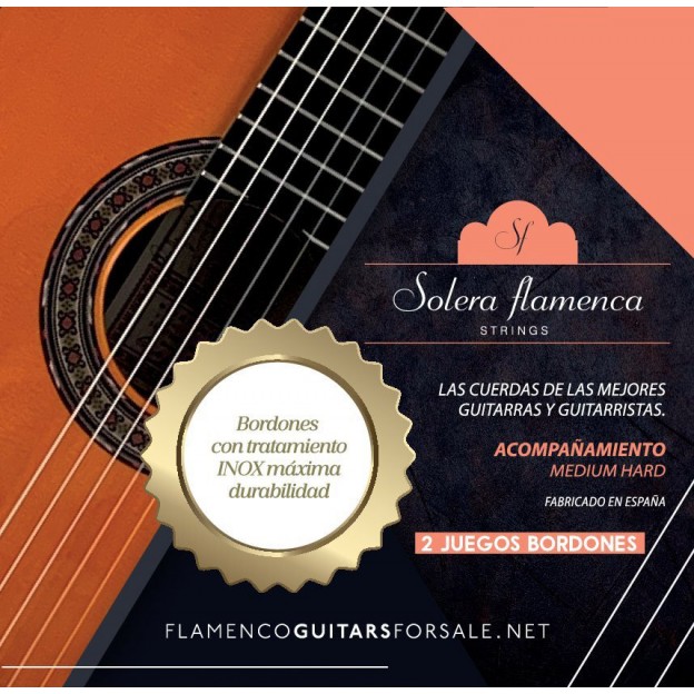 Set de cuerdas guitarra Solera Flamenca acompañamiento tensión media-alta. 2 Juegos de bordones