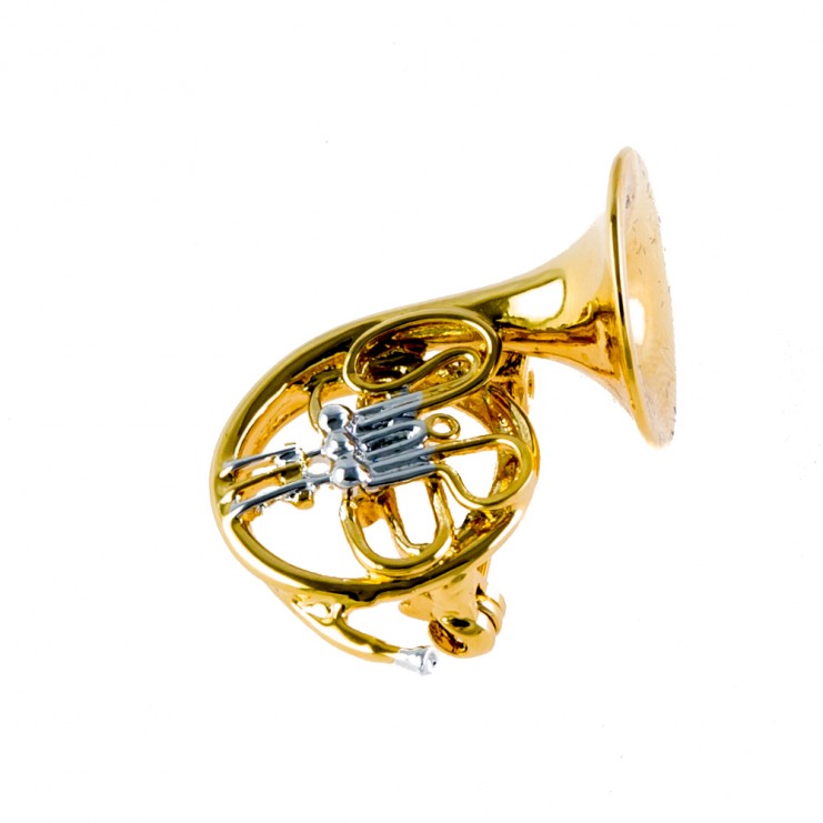 French horn silver/gold 3D brooch