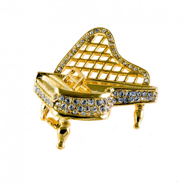 Grand piano Swarovski golden brooch