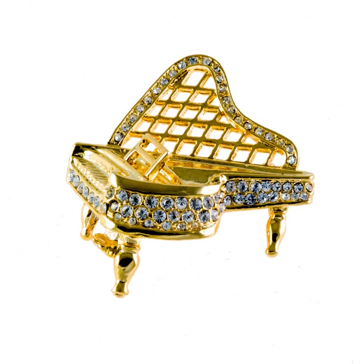 Grand piano Swarovski golden brooch