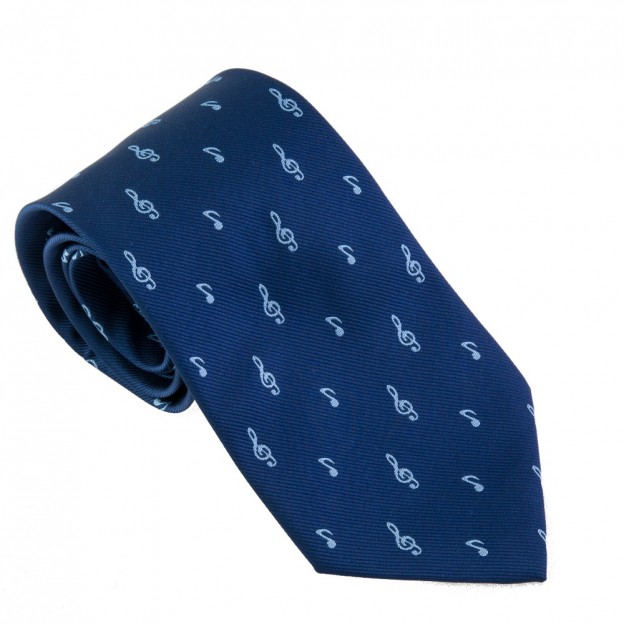 Corbata seda azul con claves de sol