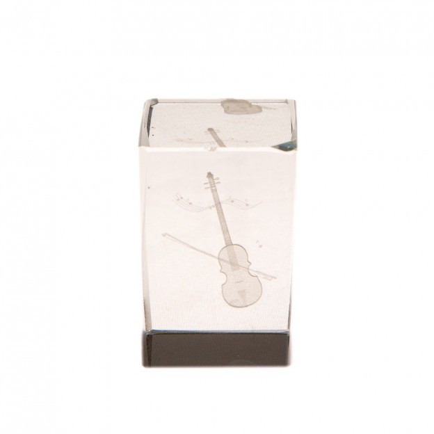 Glass cube with 3D violin