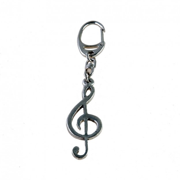 Treble clef silver keychain