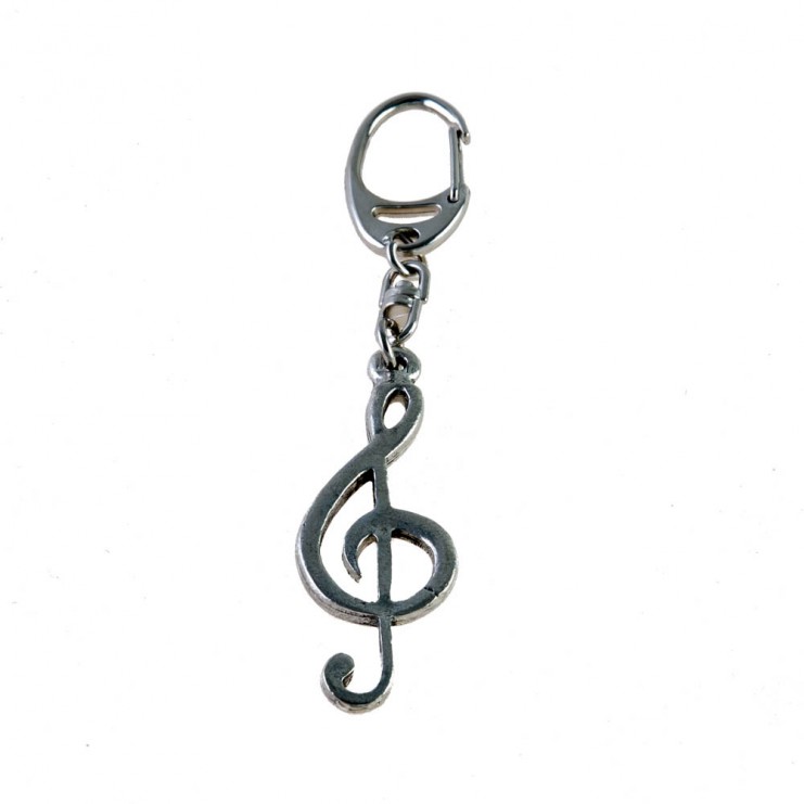 Treble clef silver keychain