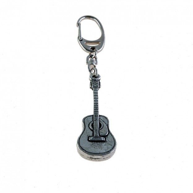 Acoustic guitar silver keychain