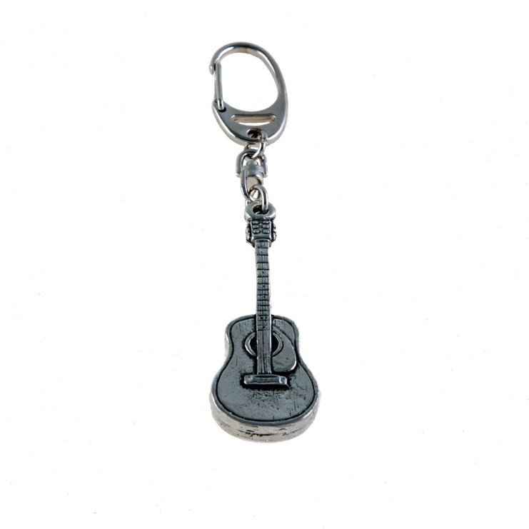 Acoustic guitar silver keychain