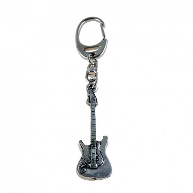 Electric guitar Strato silver keychain