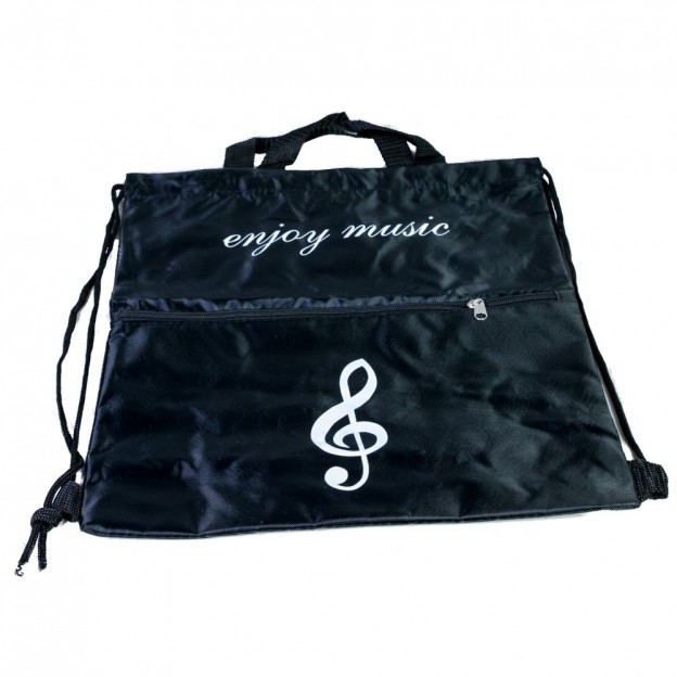 Black backpack with drawstring handles