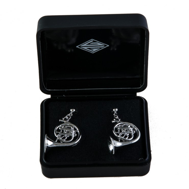 French horn silver 3D earrings