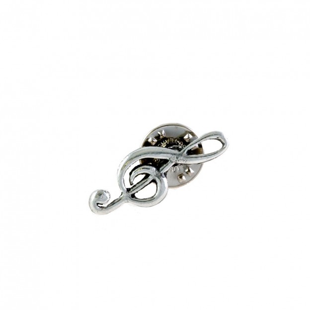 Pin clave de sol plateado