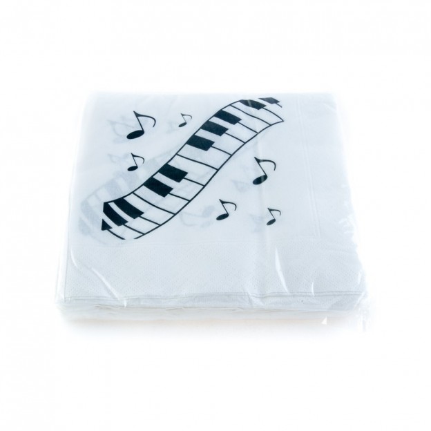 Piano keyboard napkins and musical notes