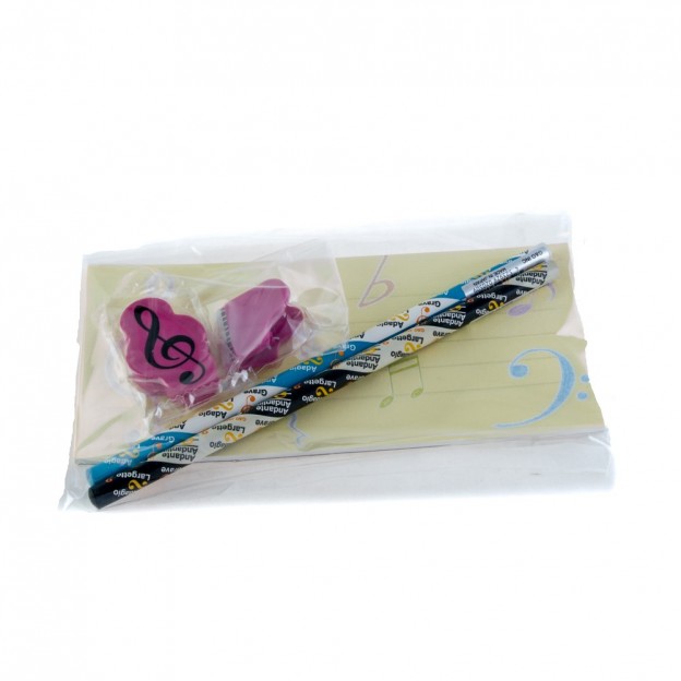 Set bloc-notes, 2 crayons, pince et gomme