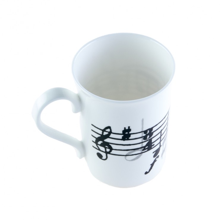 White porcelain mug with score and treble clef