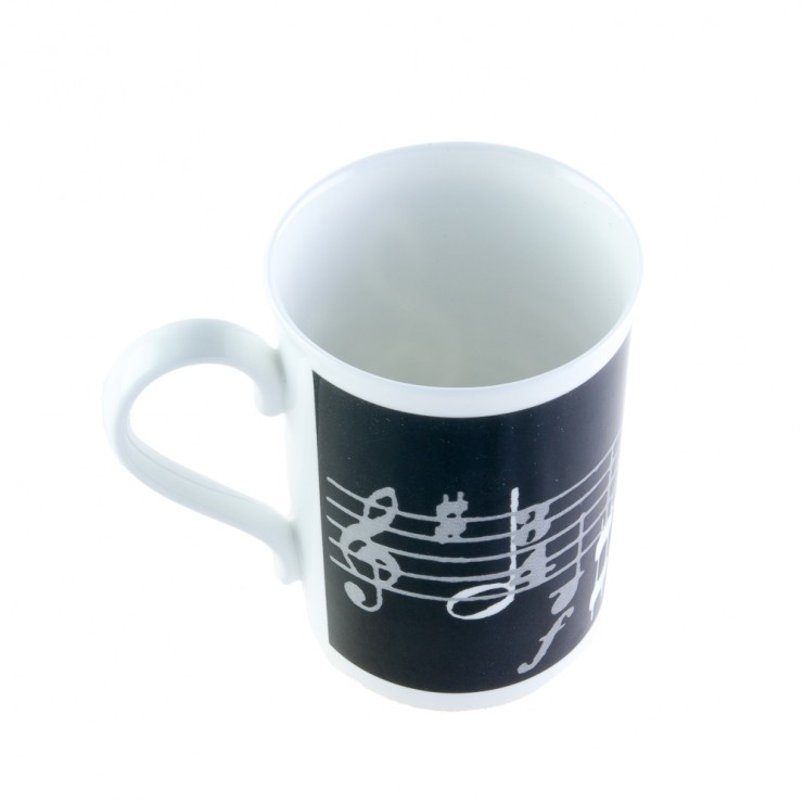 Mug noir en porcelaine avec partition et clé de sol